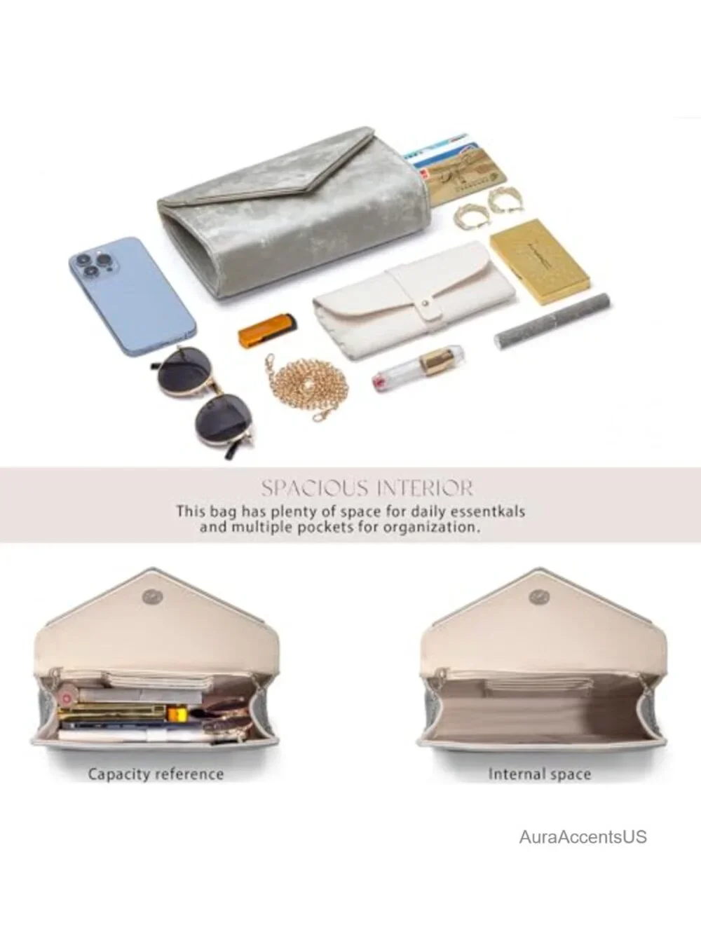CARIEDO Women Flap Evening Clutch Vegan Leather Purse Bridal Wedding Prom Party
